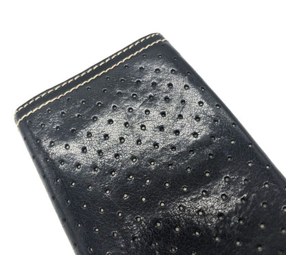 Prada Card Case Business Card Holder Perforated Leather Triangle Logo Black