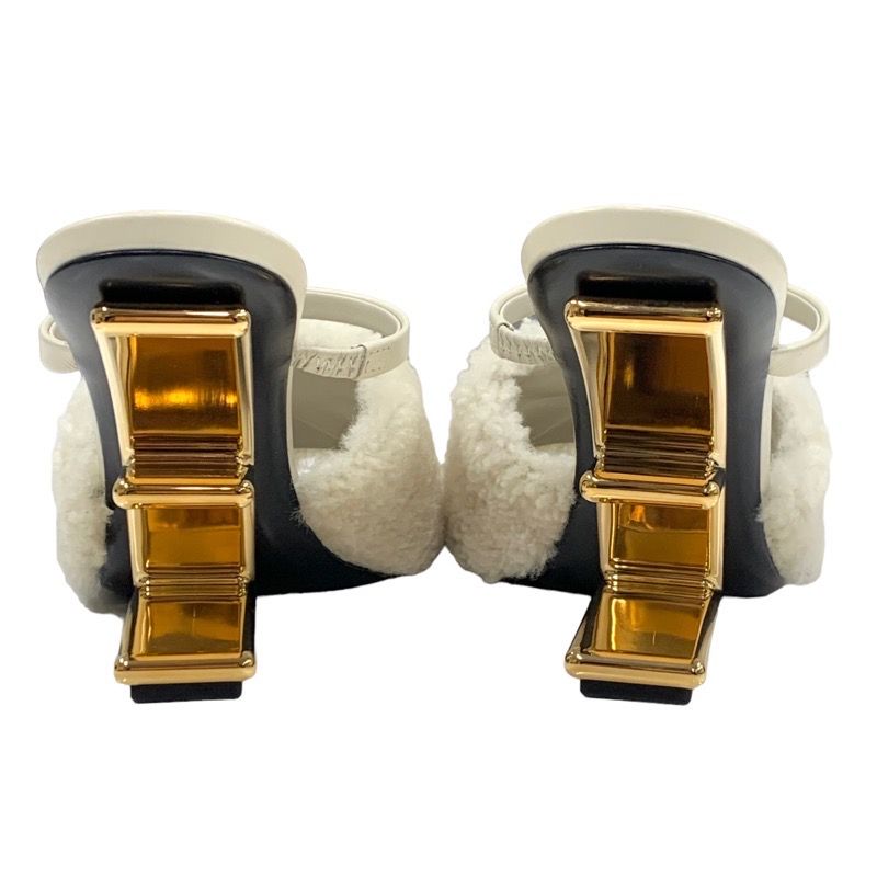 Unused Fendi First Sandals Mule Party Shoes Metal Heel Sheepskin Beige