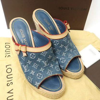 Louis Vuitton Monogram Denim Wedge Sole Sandals 36 Espadrilles Louis Vuitton