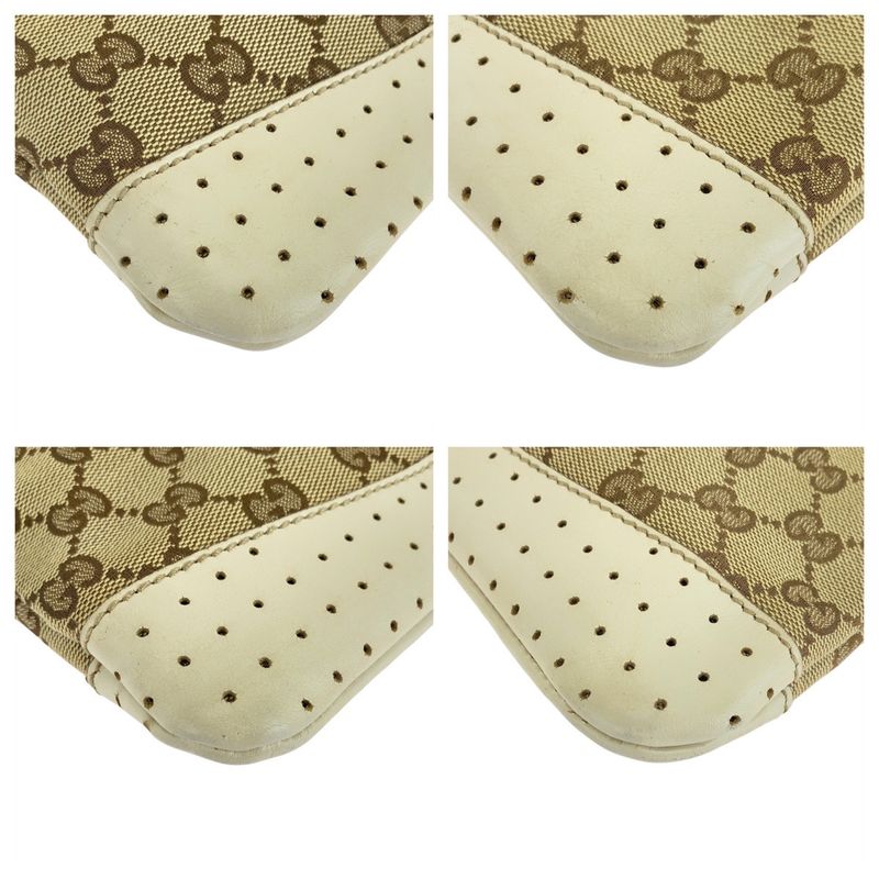 Gucci Brown Ivory Silver Hardware GG Canvas/leather 147671 Shoulder Bag