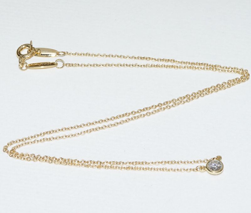 Tiffany & Co Pendant Necklace 18K Yellow Gold Diamond 1P (012ct) Elsa Peretti