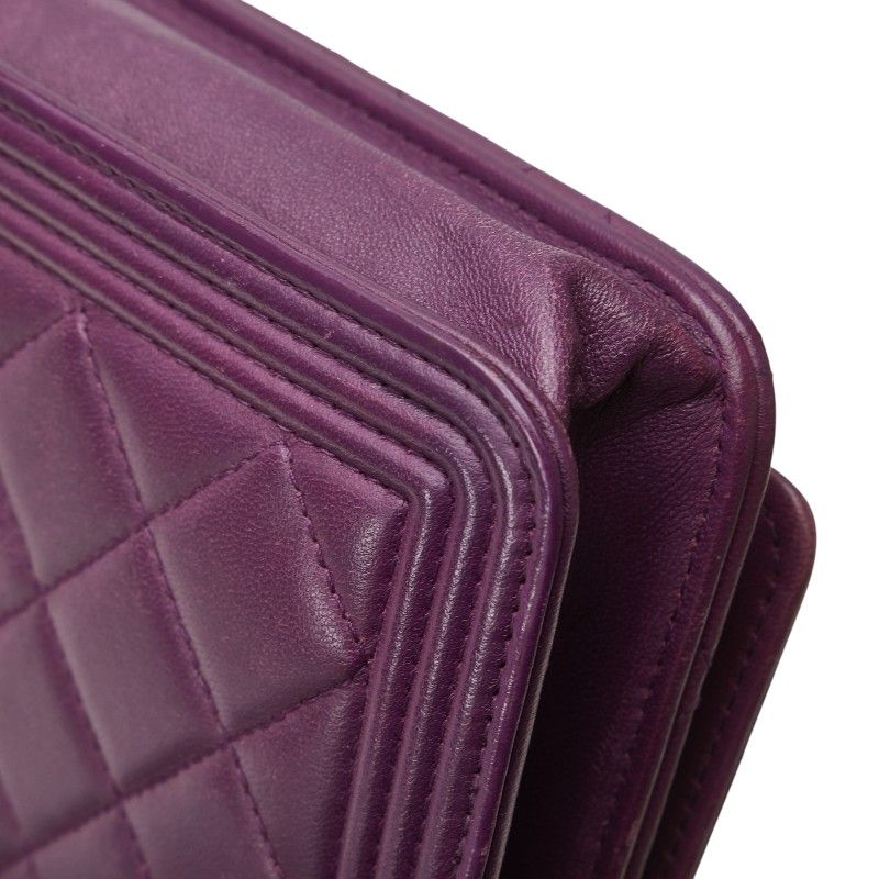 Chanel Boy Chanel Coco Mark Crossbody Chain Wallet Shoulder Bag Purple Lambskin
