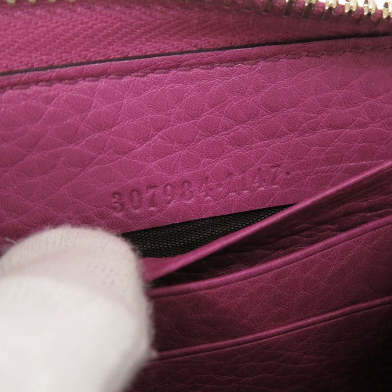 Gucci Bamboo 307984 Leather Magenta Round Zipper Long Wallet 1329 Gucci