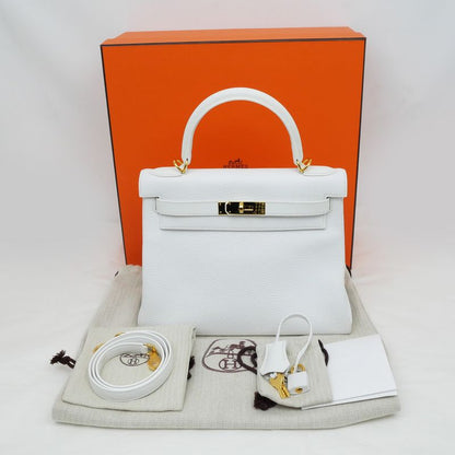 Hermes Kelly 28 Blanc Gold Hardware Y Engraved Taurillon Inner Sewing