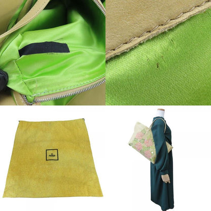 Fendi Tote Roll Bag Leather Beige Pink Green Silver Hardware Shoulder Floral A4