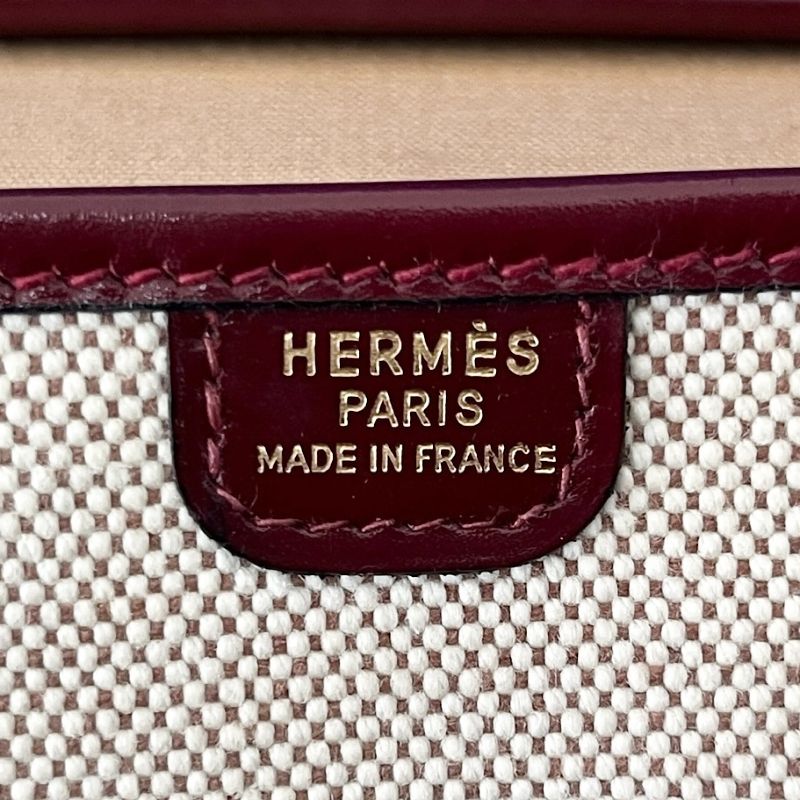 Hermes Shoulder Bag Toile Ashe Canvas Leather Beige