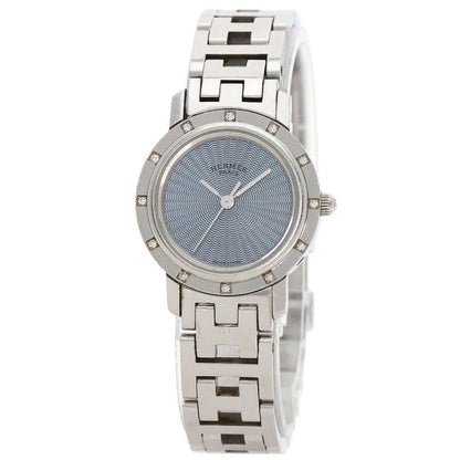 Hermes Cl4230 Clipper Na Cles 12P Diamond Bezel Wristwatch SS Ladies
