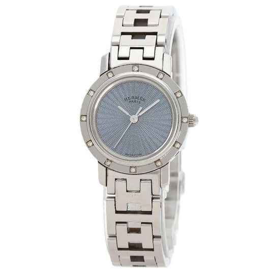 Hermes Cl4230 Clipper Na Cles 12P Diamond Bezel Wristwatch SS Ladies