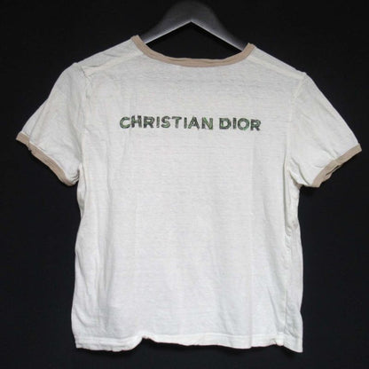 Christian DIOR Print Cotton Linen Blend Short Sleeve Trim T-shirt XS Size White