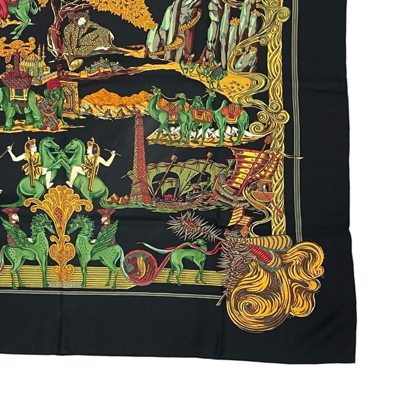 Hermes Carre 90 Au FIL De La SOIE Silk Scarf Black/multicolor