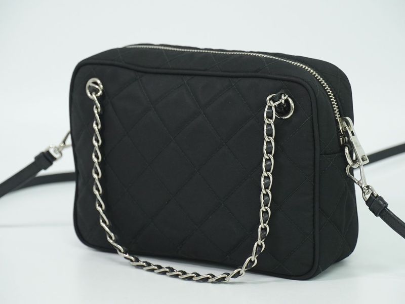 Authentic Prada Quilted 2way Shoulder Bag Handbag Pochette Nylon Black Bag