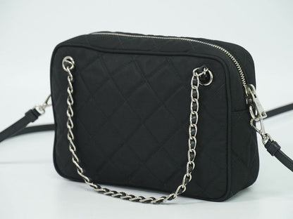 Authentic Prada Quilted 2way Shoulder Bag Handbag Pochette Nylon Black Bag