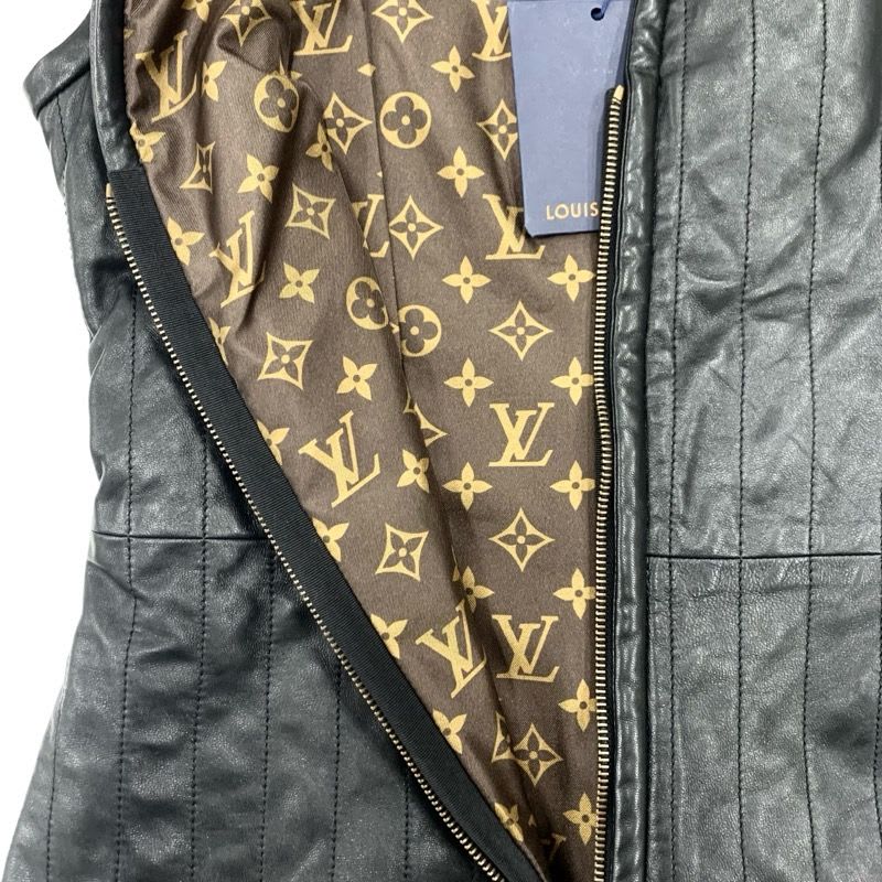 Louis Vuitton Pinstripe Leather Fitted Dress Sleeveless Monogram Black