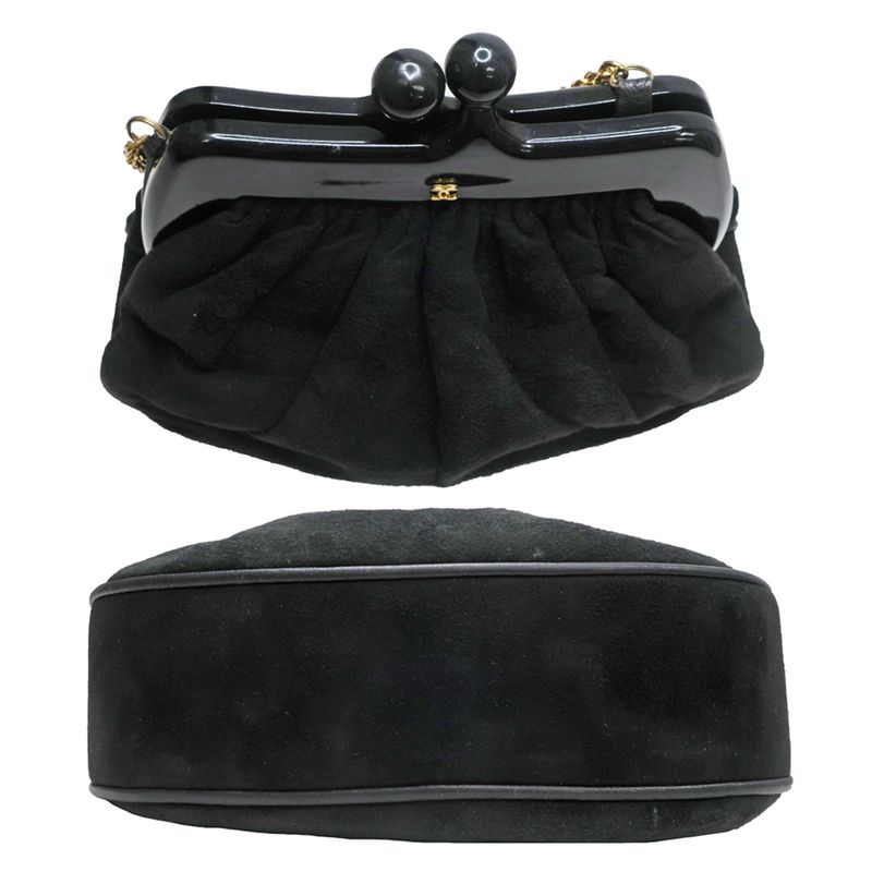 Chanel Clasp Chain Shoulder Bag Suede Xplastic Black Gdhardware Women's
