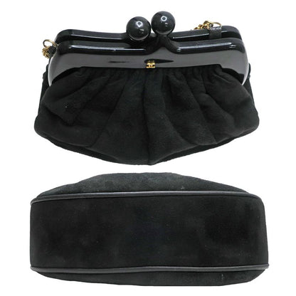 Chanel Clasp Chain Shoulder Bag Suede Xplastic Black Gdhardware Women's