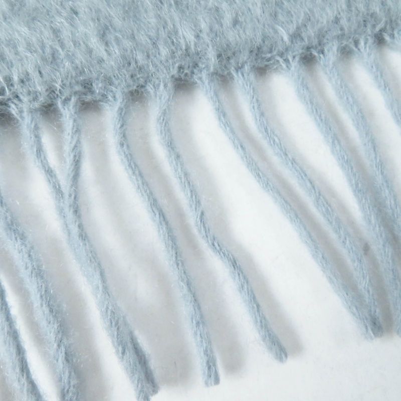 LOEWE Mohair Wool Anagram Leather Patch Fringed Scarf Gray Made In Spain