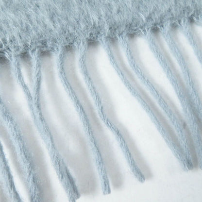 LOEWE Mohair Wool Anagram Leather Patch Fringed Scarf Gray Made In Spain