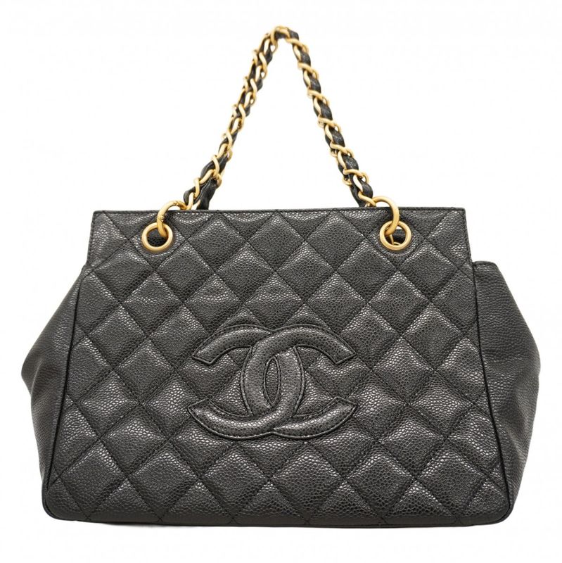 Chanel Handbag Matelasse Chain Caviar Skin Black Gold Hardware Women