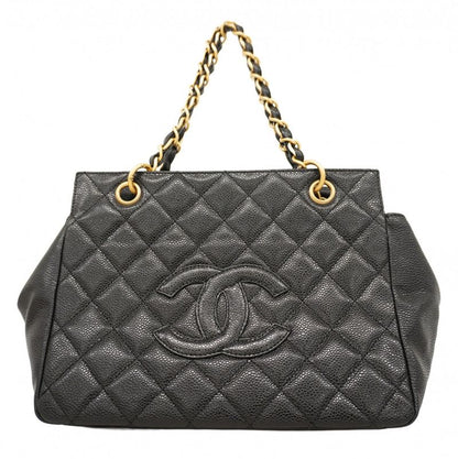 Chanel Handbag Matelasse Chain Caviar Skin Black Gold Hardware Women