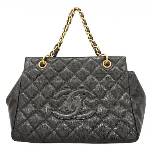 Chanel Handbag Matelasse Chain Caviar Skin Black Gold Hardware Women