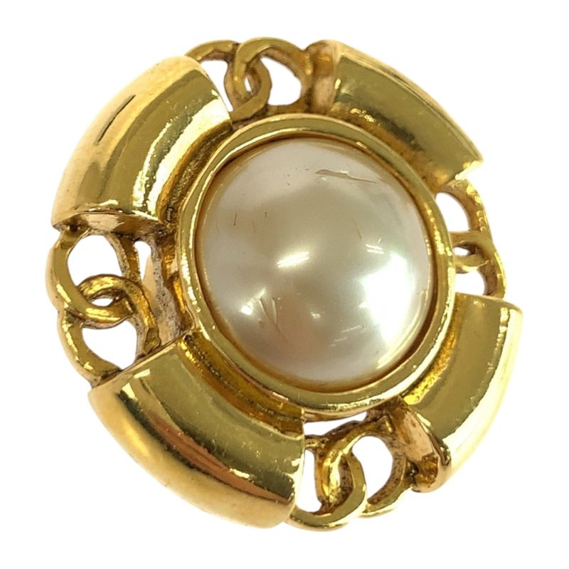 Chanel Faux Pearl Coco Mark Gold White Plated/faux Pearl Earrings 93 Engraved A