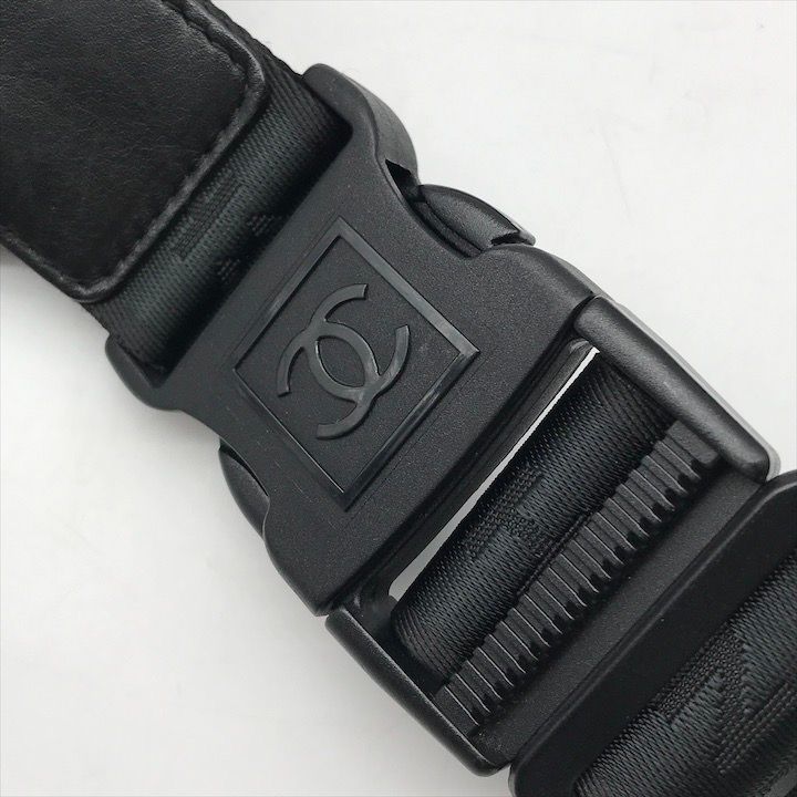 Chanel CC Logo Sports Waist Body Shoulder Bag Black Lame