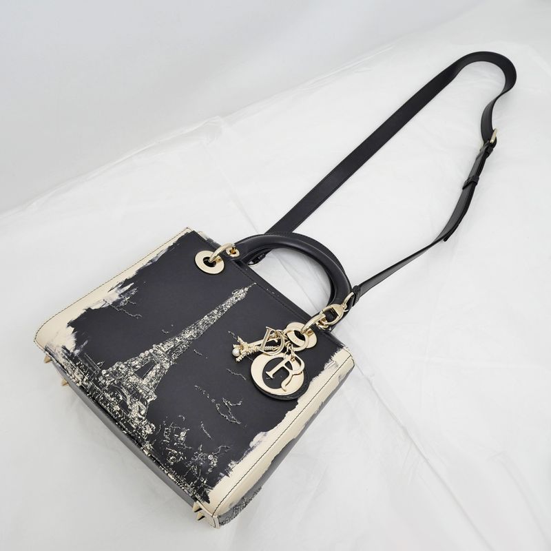 Lady dior Handbag Shoulder - Eiffel Tower 2024 Fall Collection Black