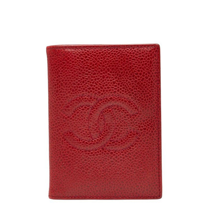 Chanel Coco Mark Card Case Business Card Holder Red Caviar Skin Ladies Chanel