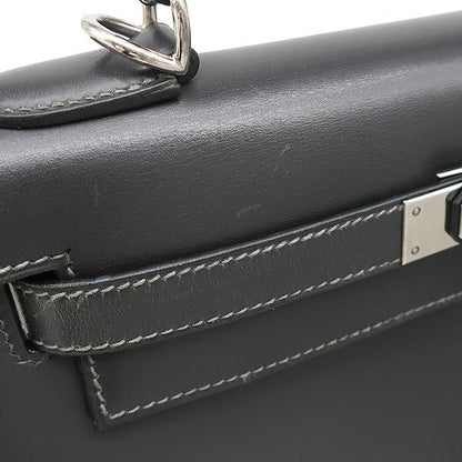 Hermes 2-Way Bag Kelly 28 Outer Stitch Box Calf Graphite Silver Hardware Gray