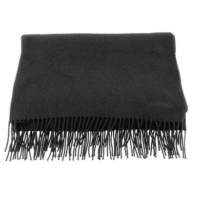 Hermes 100% Cashmere Fringe Large Shawl Scarf Unisex | Black | Men's