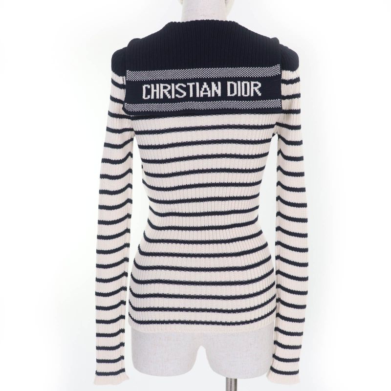 Christian DIOR 214s27am731 100% Cotton Striped Sailor Collar Long Sleeve Knit