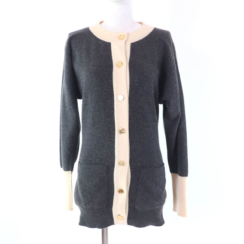 CHANEL Vintage 100% Cashmere Coco Mark Buttons Long Length Long Sleeves Knit