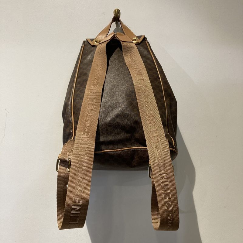 Celine M16 1 OLD Macadam Pattern Tape Logo Leather Backpack Women Brown -