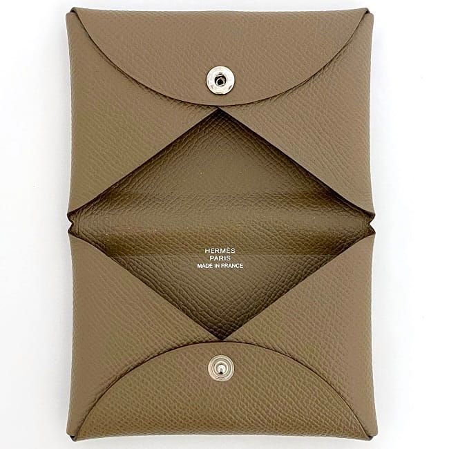 Hermes Card Case Calvi Beige Etoupe F20535