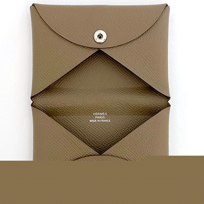 Hermes Card Case Calvi Beige Etoupe F20535 Excellent Condition