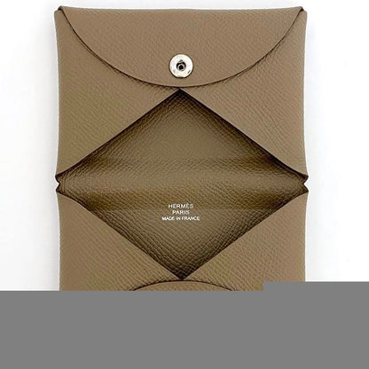 Hermes Card Case Calvi Beige Etoupe F20535 Excellent Condition