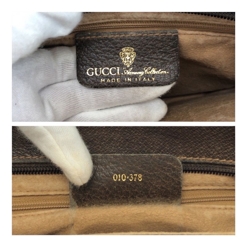 Gucci Vintage Old Gucci Sherry Line Beige Brown GG Supreme Canvas 010-378