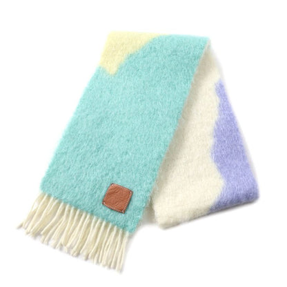 LOEWE Mohair Blend Anagram Logo Patch Fringed Scarf Multi Genuine
