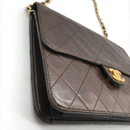 Chanel CC Logo Quilted Lambskin Chain Shoulder Bag Push Lock Brown