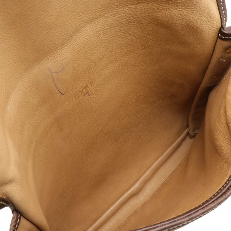 Loewe Anagram Shoulder Bag Messenger Bag Crossbody Suede Leather Khaki Beige