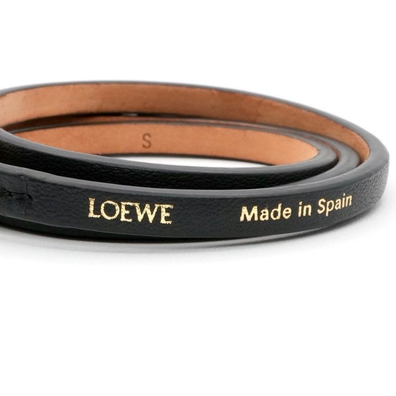 Loewe Bracelet Bangle Cuff Black Gold Anagram Logo Twist Calf Leather