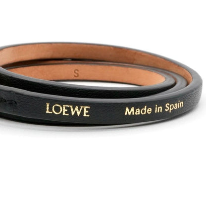 Loewe Bracelet Bangle Cuff Black Gold Anagram Logo Twist Calf Leather
