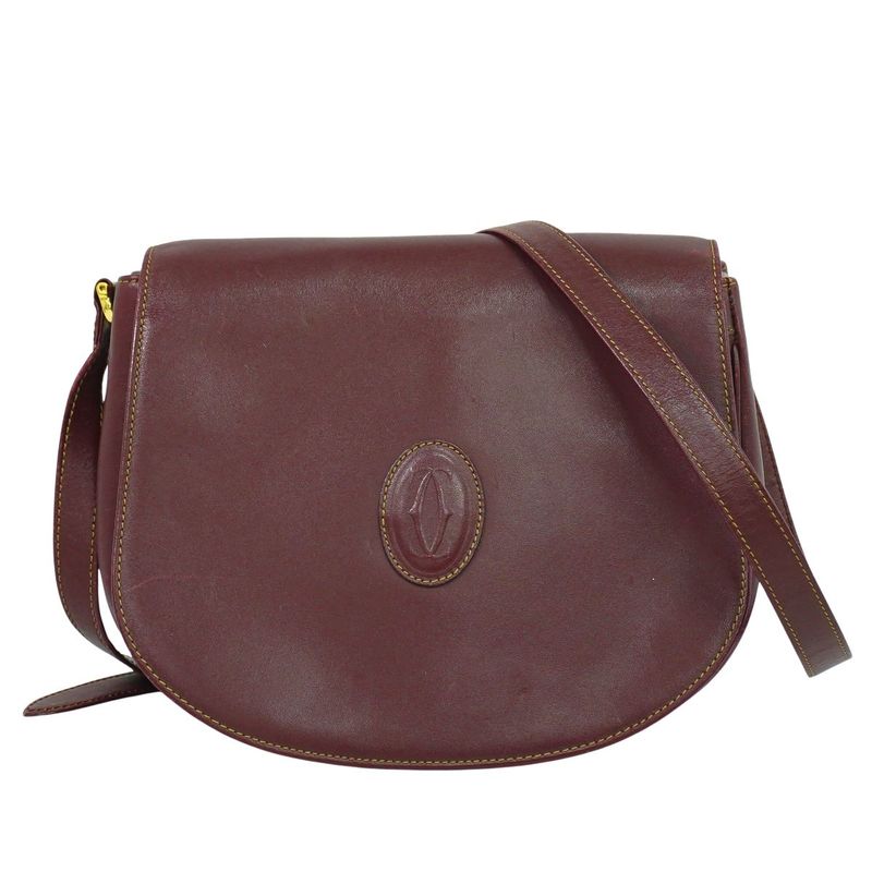Authentic Cartier Must Line Shoulder Bag Pochette Leather Bordeaux Must Line