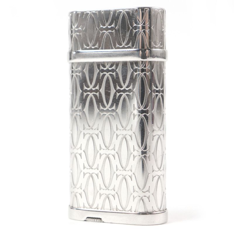 Cartier Godron Happy Birthday 2C Decor Oval Gas Lighter Silver Swiss Made