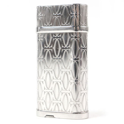 Cartier Godron Happy Birthday 2C Decor Oval Gas Lighter Silver Swiss Made