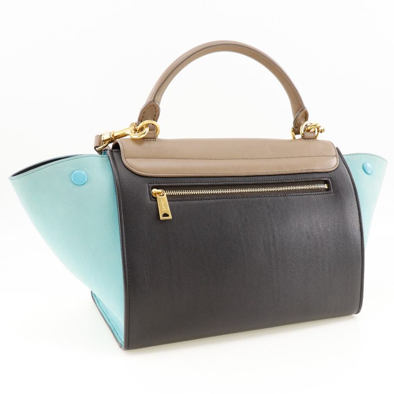 Celine Trapeze 2-way Shoulder Calf Brown/black Women's Handbag