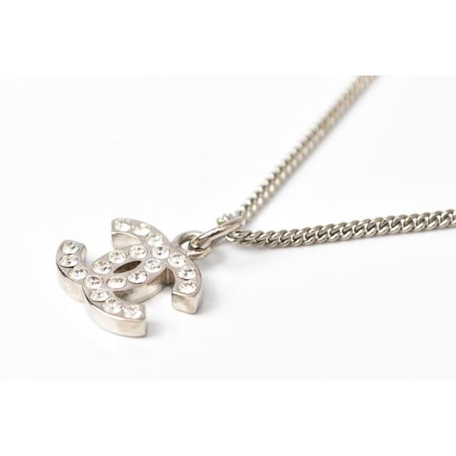 Chanel Necklace Pendant Chanel Coco Mark CC Rhinestone Silver White