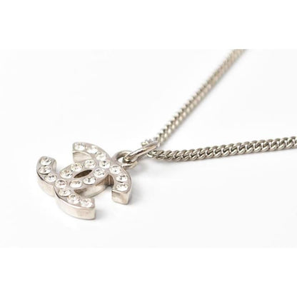 Chanel Necklace Pendant Chanel Coco Mark CC Rhinestone Silver White