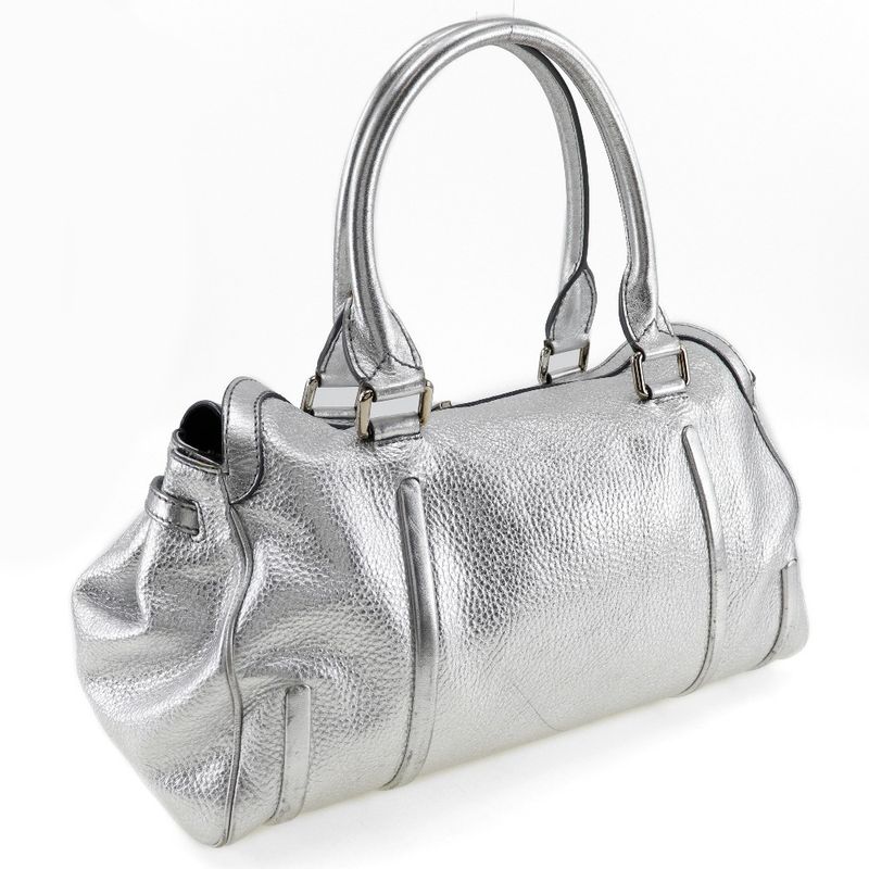 Celine Logo Plate Calf Silver Ladies Handbag