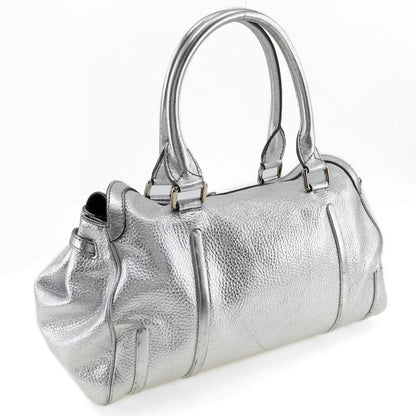 Celine Logo Plate Calf Silver Ladies Handbag